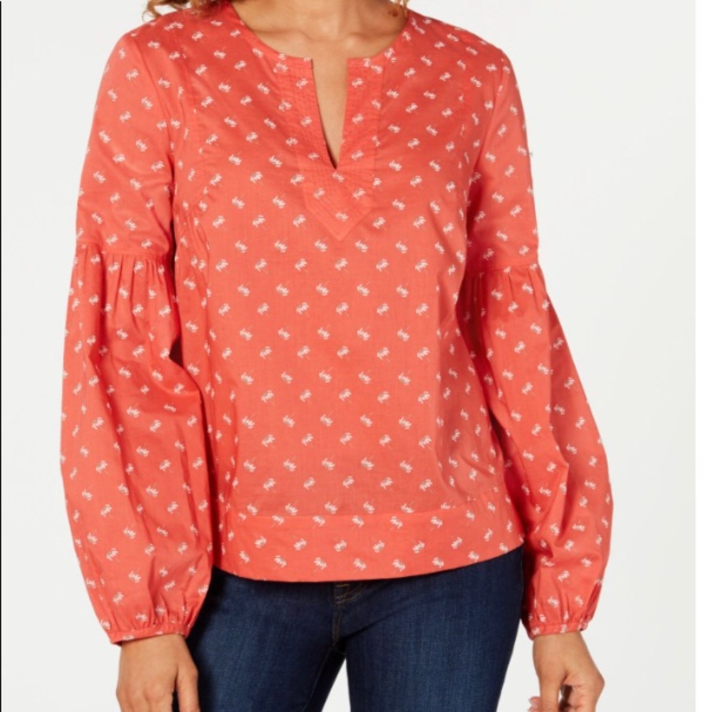 Tommy Hilfiger Orange  Long Sleeve Boho Top Sz XS